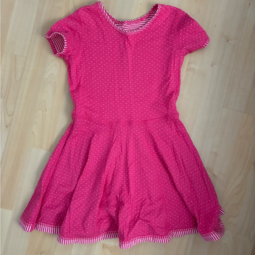 Hanna Andersson Pink Polka Dot Stripe Reversible Dress 8-10
